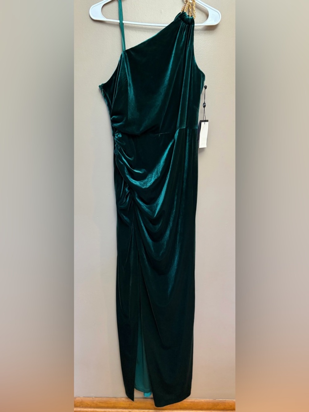 Adrianna Papell One Shoulder Emerald Velvet Evening Dress Sz 8